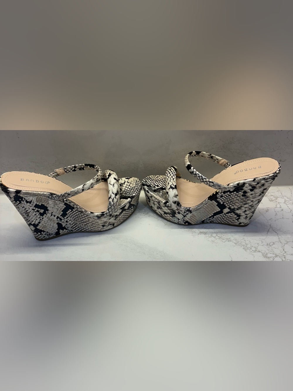BAMBOO Snake-Print Platform Sandals in Black & White